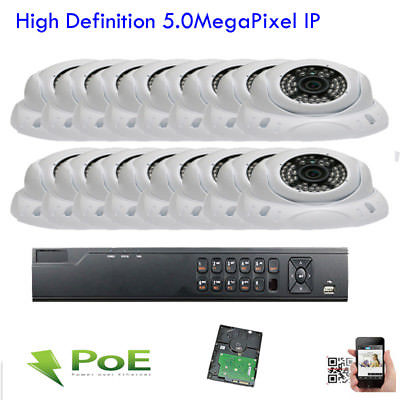 HD 16Ch 5MegaPixel Network NVR 2592x1920P ONVIF IP IP65 48IR PoE Security Camera