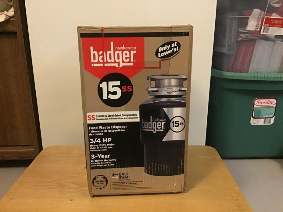 Badger 15SS By Insinkerator 3/4hp. 3 Year Warranty