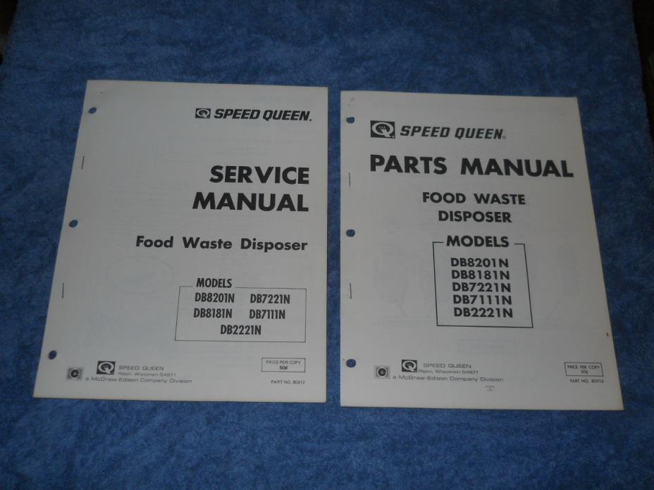 Speed Queen Food Waste Disposer Parts & Service Manual DB Models 1973 disposal