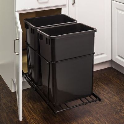 35-Quart Black DOUBLE Pull-Out Waste Container System With Two Trash Cans
