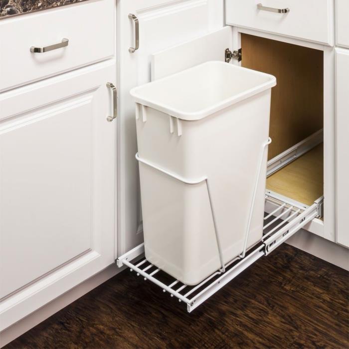 Single - 35 Quart - Pull-Out - Trash/ Waste Container System w/ 1- White Can