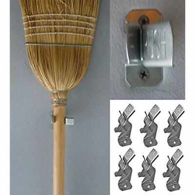 6 Metal Spring Grip Clamps Garage Closet Wall Organizer For Brooms, Mops, Rakes,