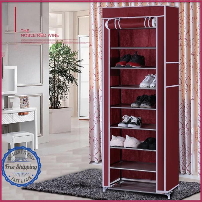 NEW Shoe Rack With Cover 10 Layer 9 Grid Storage Organizer |FREE & FAST Shipping
