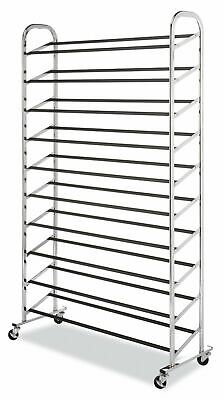 Whitmor 10 Tier Shoe Tower - 50 Pair - Rolling Rack with Locking Wheels - Chrome