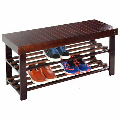 Costway 36'' Solid Wood Shoe Bench Storage Racks Seat Organizer Entryway Hallway