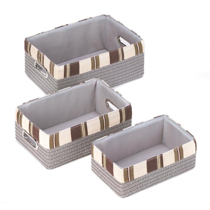 Stacking Grey Striped Basket Set SD8 perfect For Bathroom Kitchen And Entryway