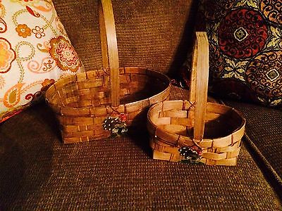 Set of 2 Baskets With Handles -  Thanksgiving Turkey Design on Both