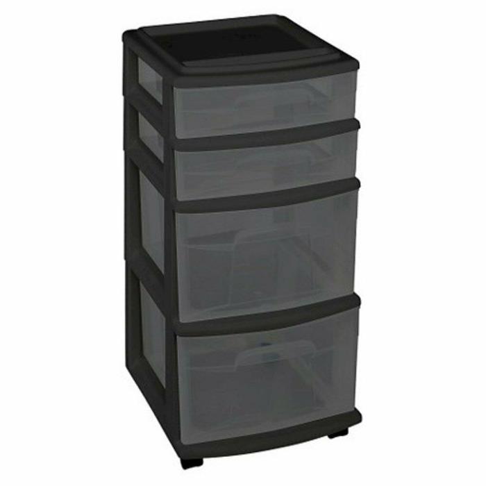 Storage Plastic Organizer Rolling Box Cabinet Cart 4 Drawer Wide Multi-Purpose