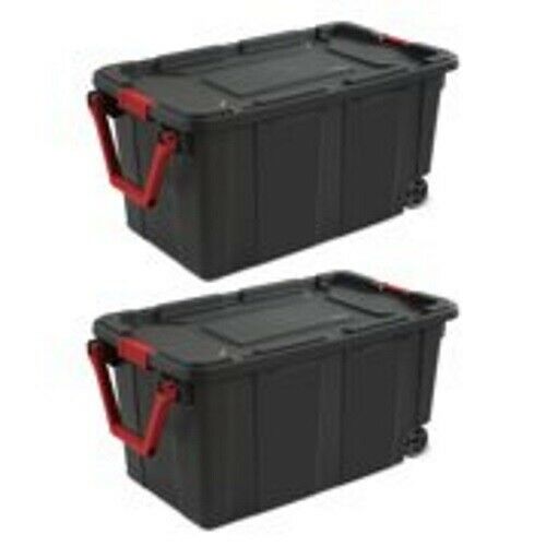 [2] Large Storage Containers Twin Set [Block] 40 Gal. Plastic Tote Organizer Box