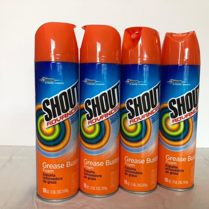 Shout Advanced Stain Lifting Foam Laundry Stain Remover, Grease Busting Foam 4PK