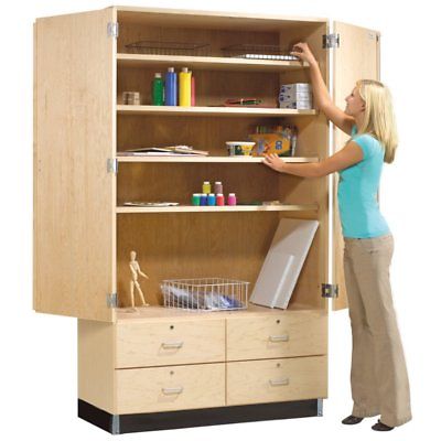 Diversified Woodcrafts Double Door Storage Cabinet with Drawers, Maple