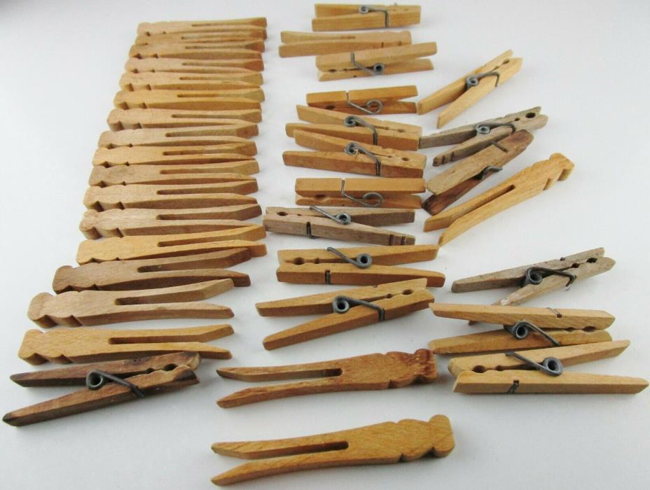 36 Vintage Wood Clothes Pins Wooden Clothespins Craft Laundry Primitive Lot