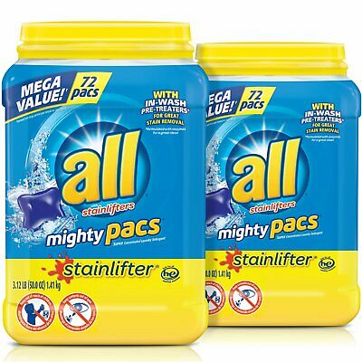 all Mighty Pacs Laundry Detergent Stainlifter 72 Count 2 Tubs 144 Total