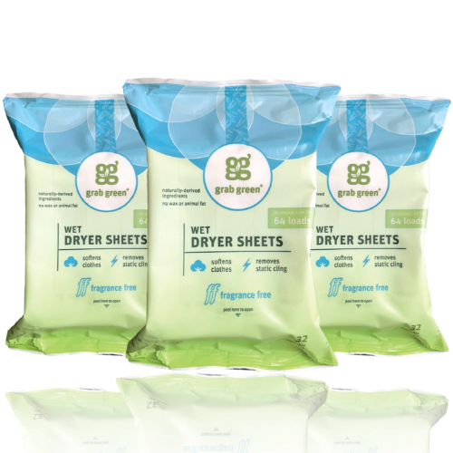 Grab Green Naturally-Derived, Reusable, Compostable Wet Dryer Sheets, Fragrance