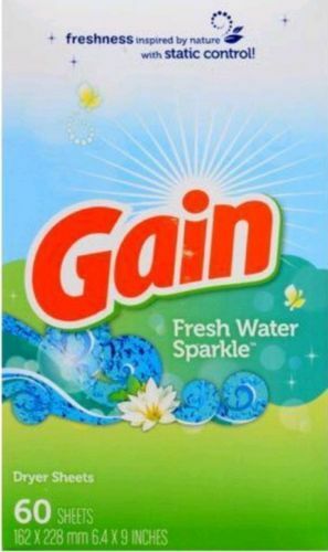 2 Gain Fresh Water Dryer Sheets Softness Static Control 60 Count Fabric Softener