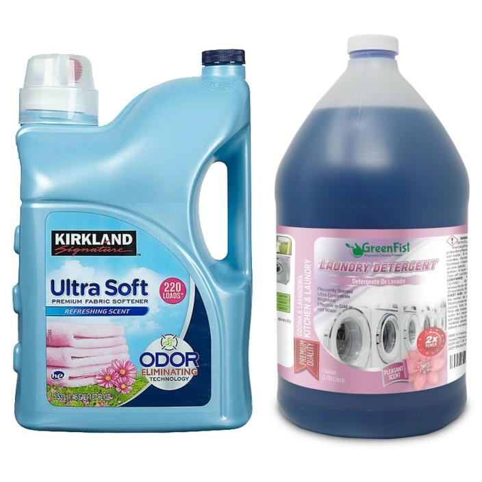 Kirkland Signature Liquid Fabric Softener 187 oz w/ GreenFist Laundry Detergent