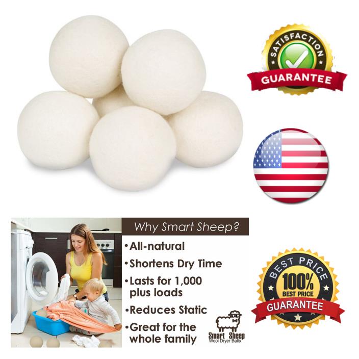 Wool Dryer Balls by Smart Sheep 6-Pack, XL Premium Reusable Natural Fabric Softe
