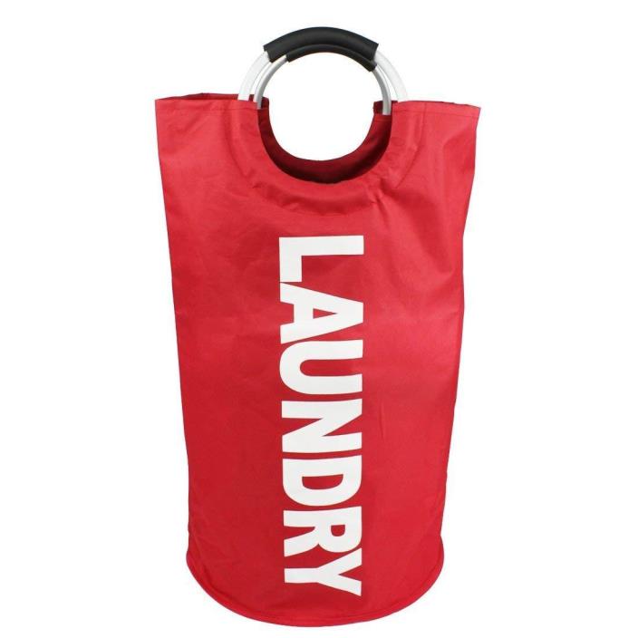 Red Laundry Hamper Bag With Alloy Handles Canvas College Dorm Camper Home Basket
