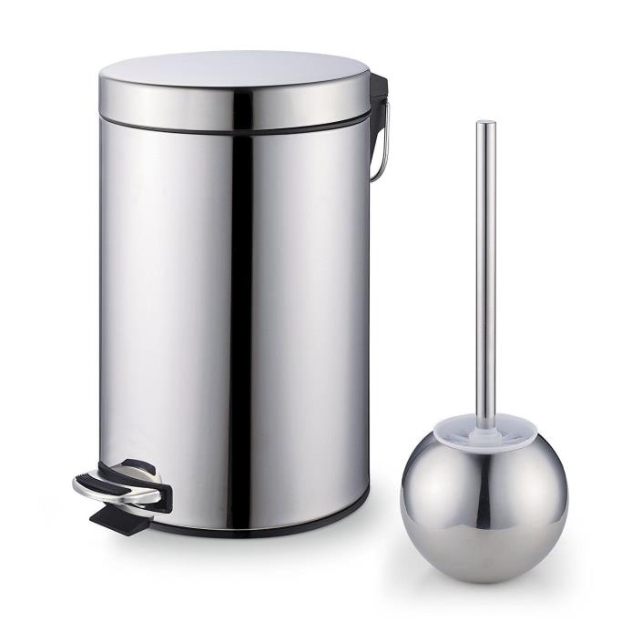 Trash Can Stainless Steel Toilet Brush Set Easy to Clean Bathroom Accessories