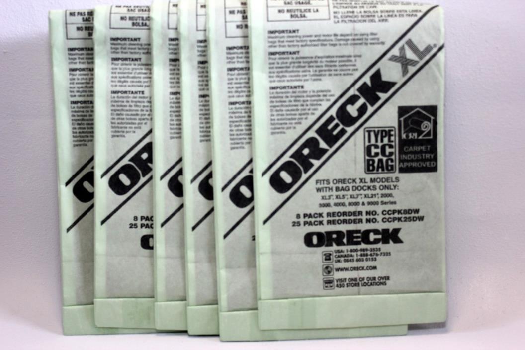 6  Oreck Type CC Hypo-allergenic CELOC Filter bags for Uprights w/ Bag Docking