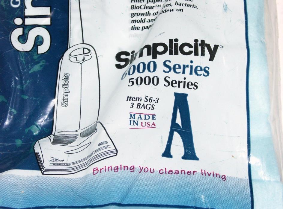 Simplicity Vacuum Bags 6000 5000 Healthy Home 15 Bags Type A Ultrafilration