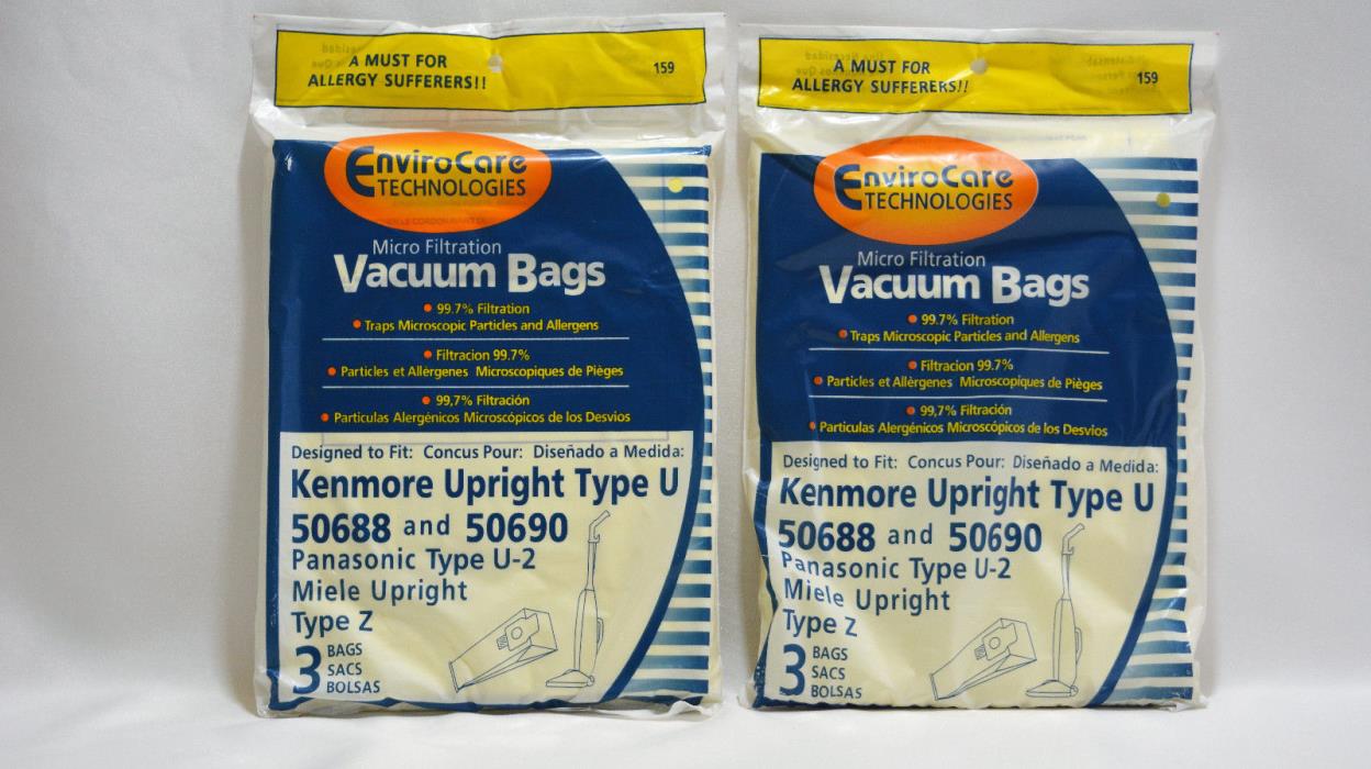 6 Kenmore Upright 50688 and 50690 Panasonic Type U-2 Vacuum Bags Microfiltration