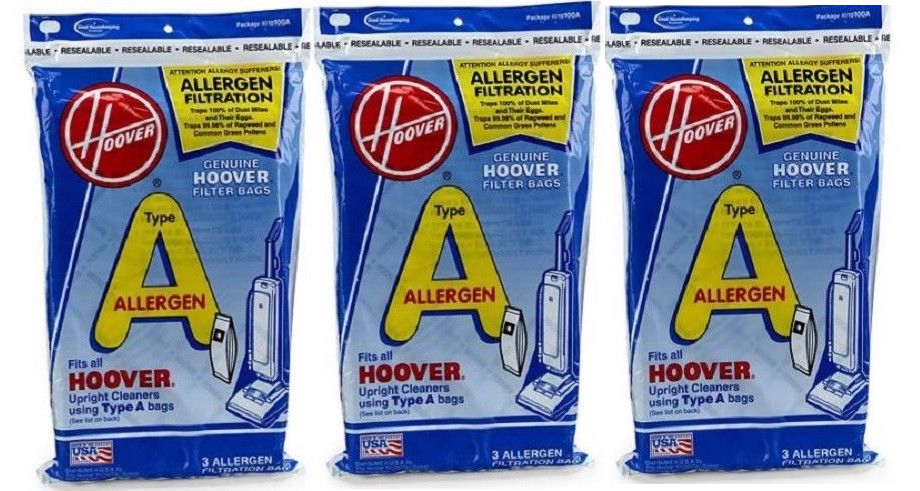 Pack of 3 Hoover Type A Allergen Filter Filtration Bags 4010100A - Bag of 3