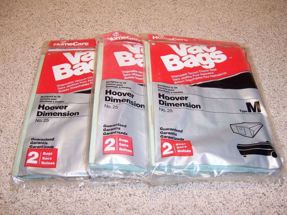 Home Care Type M Vacuum Bags for Hoover Dimension (3 Packs of 2 - 6 Total)