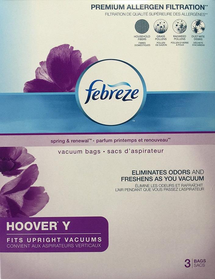 Febreze Vacuum Bags HOOVER Y Style 3-bags Spring & Renewal Scent NEW & SEALED