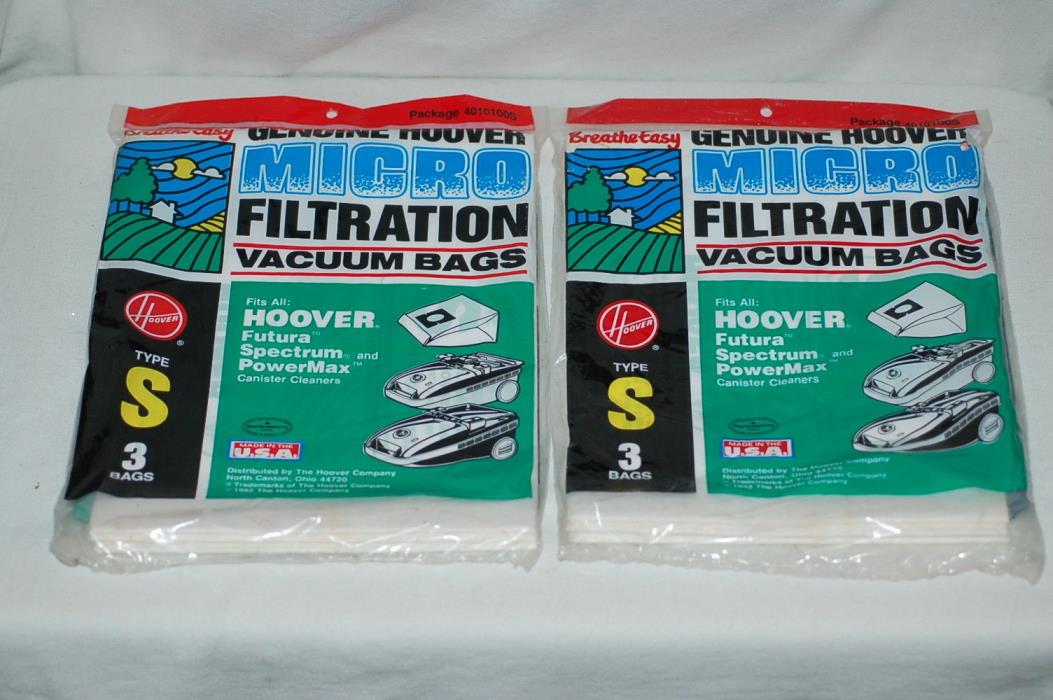 Six (6) Bags, (2 3-packs) Genuine Hoover Micro Filtration Vacuum, Type S4010100S
