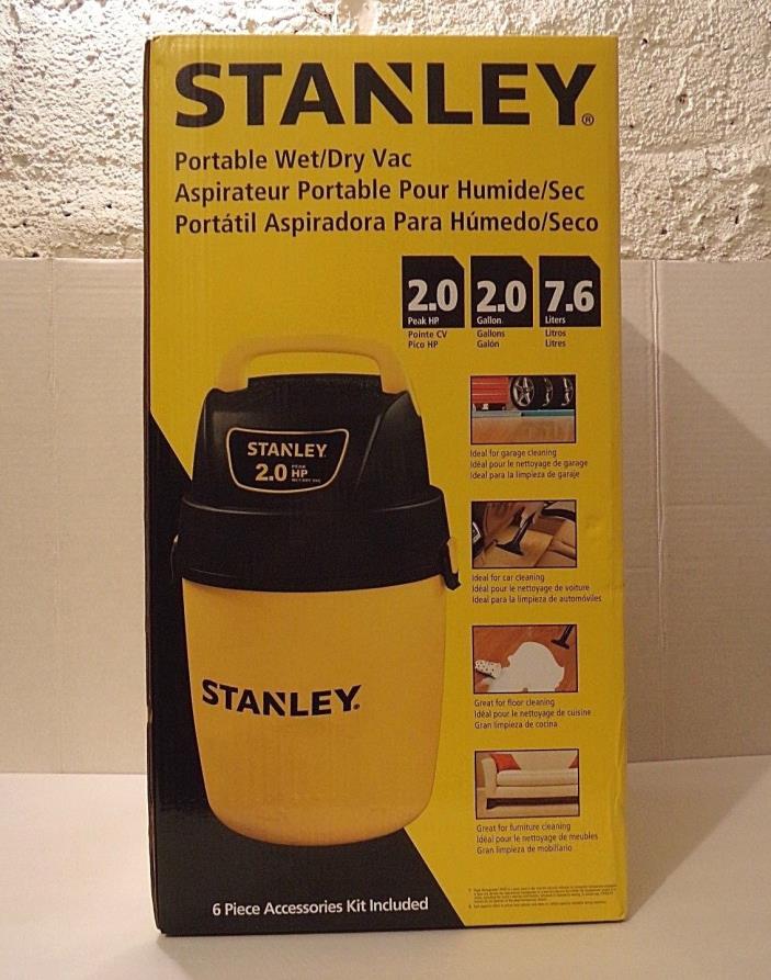 New in Box Stanley 2 Gallon Portable Wet / Dry Vac with (6) PC Accessories Kit
