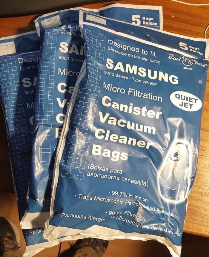 Quiet Jet Vacuum Cleaner Canister Bags- Total Of 15 bags- fit Samsung VP90F