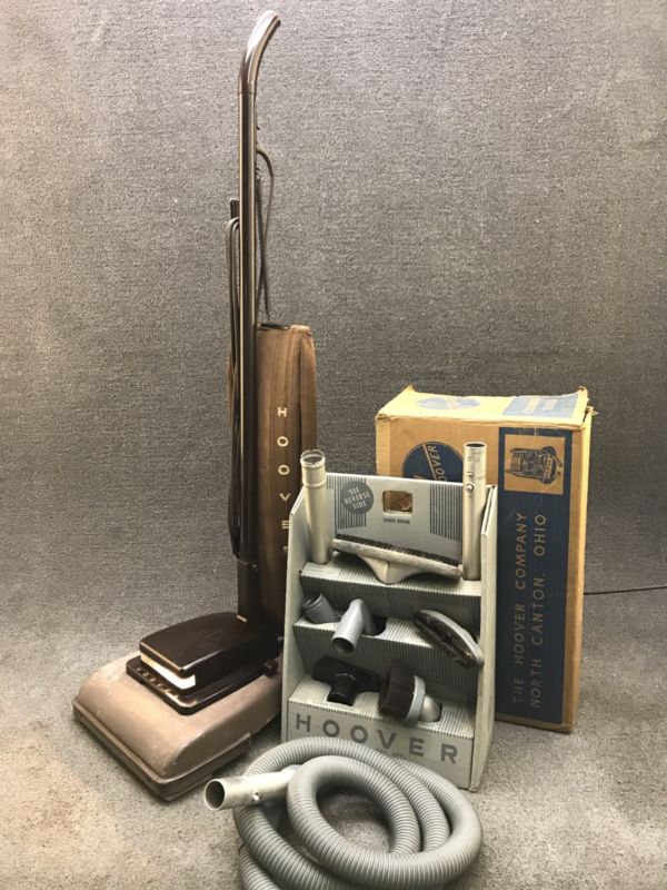 Mid Century Deco 1940s Hoover Cleaner Upper-right Vacuum w/ tools - Model 61
