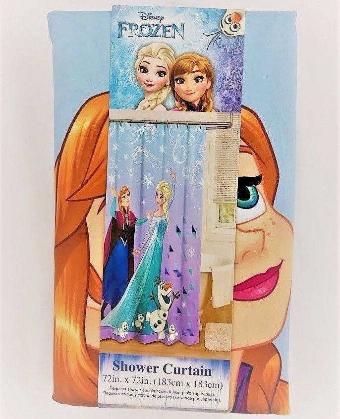 NEW Disney Frozen Elsa, Anna & Olaf Fabric Shower Curtain - Blue/Purple