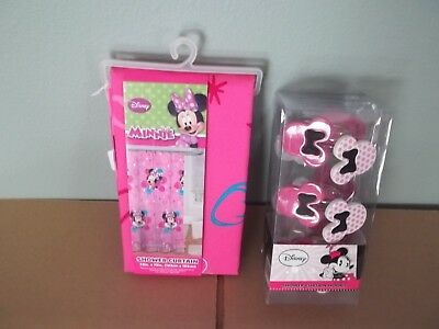 NIP Disney Minnie Mouse Fabric Shower Curtain & Hooks-Pinks