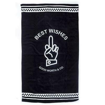 NEW Good Worth & Co Best Wishes Middle Finger Beach Towel Black White