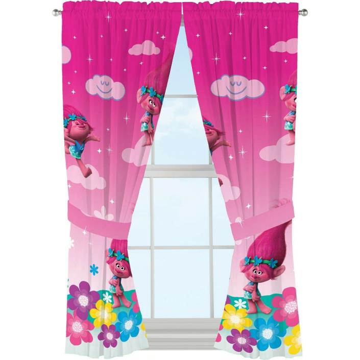 Trolls Poppy Kids Room Window Curtain Panels with Tie Backs 82