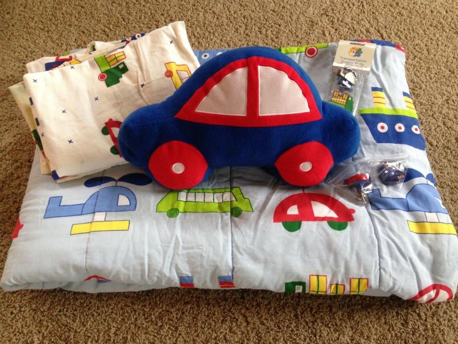 Kids Vehicle Twin Bedding Set - Comforter, Sheets, Pillow, Draw Pulls!