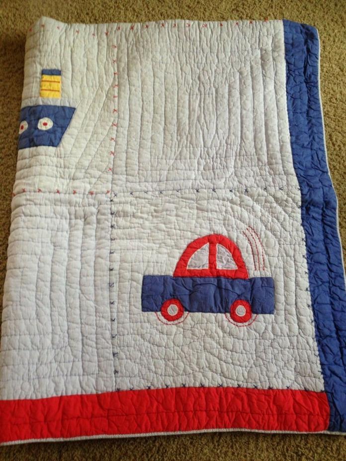 Twin Size Hand-Stitched Kids Quilt w/ Transportation Vehicles (car/truck/more)