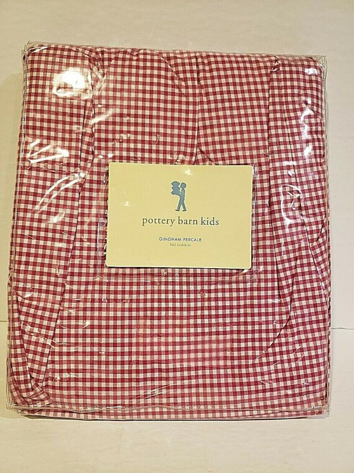 Pottery Barn Kids Gingham Bed Skirt Red White Checked Full Size 100% Cotton New