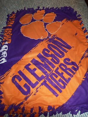 CLEMSON UNIVERSITY TIGERS FOOTBALL HAND TIED DOUBLE SIDE FLEECE RAG BLANKET~NEW