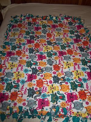 BLANKET ~ COLORFUL  KITTY CAT LOVER HAND TIED DOUBLE SIDED FLEECE RAG~BRAND NEW