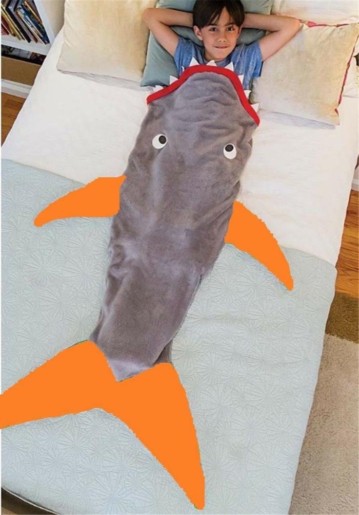 Orange Sharkie Blanket Soft Cozy Adorable Sleeping Bag Age 3-12