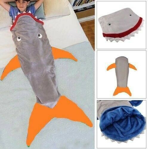 Kid Shark Orange Fins Tail Sofa Blanket Snuggle Sleeping Bag