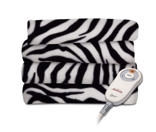 Electric Fleece Blanket Heated Quilted Warm Winter Bed Full Garnet Zebra Blanket