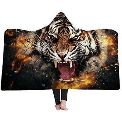 Cusphorn Throws 3D Tiger Fleece Blanket With Hat Print Sherpa For Boys Twin Size