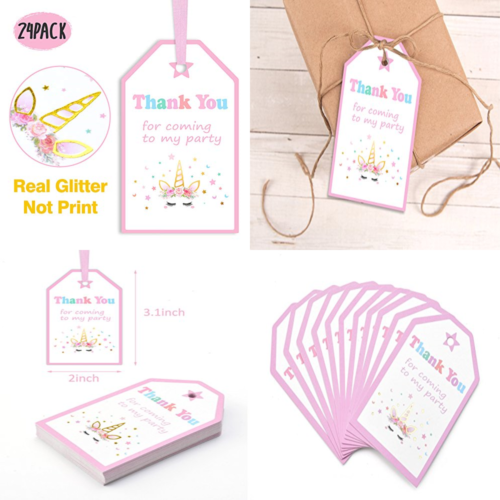 Unicorn Party Favors Thank You Tags For Girls Deco PINK 2'' 3.1'' Toys & Games