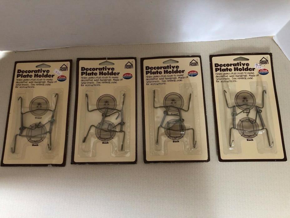 Lot of 4 Vintage Hoan Adjustable Brass Plate Hangers Holds Plates of All Sizes