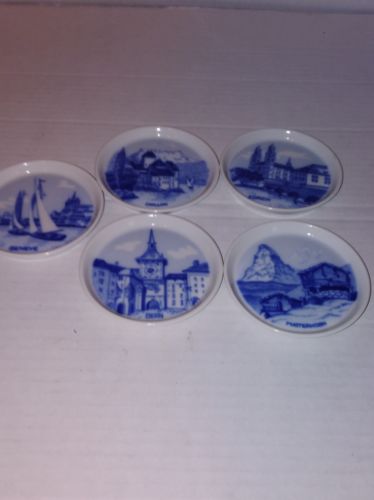 Lot Of 5 Swiss Langelthal souvenir plates miniature to hang on wall