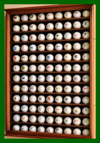 108 Golf Ball Display Case Cabinet Wall Rack Holder W/ UV Protection Oak